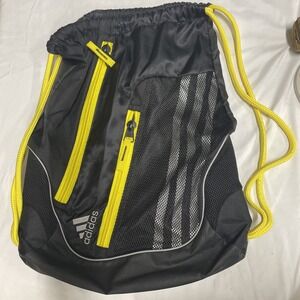 Adidas Drawstring Gym‎ Sack with Zip Pockets and Mesh Panel Black With Yellow